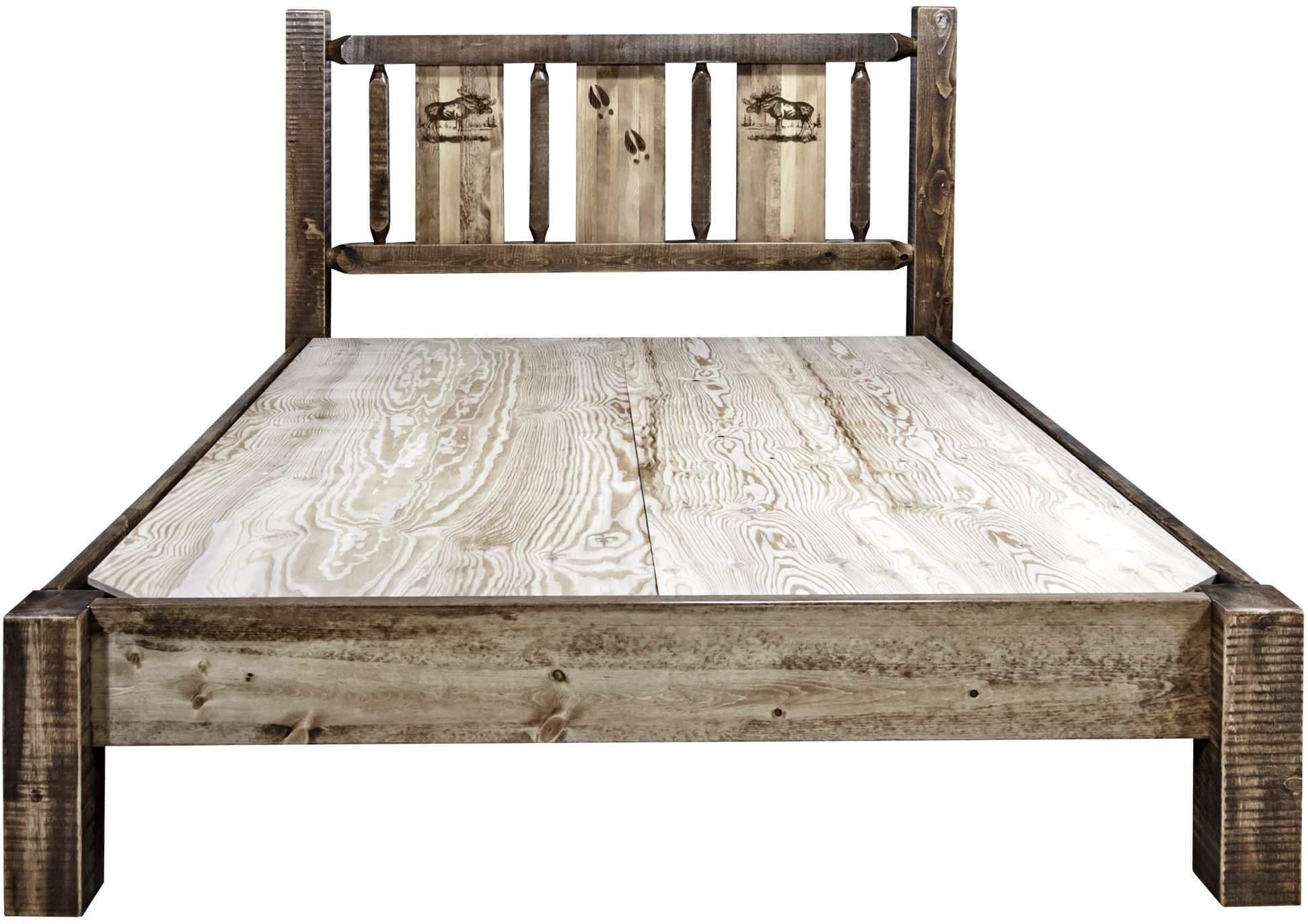 Montana Woodworks Homestead Collection King Platform Bed with Laser Engraved Design - Stain & Clear Lacquer Finish-Rustic Furniture Marketplace