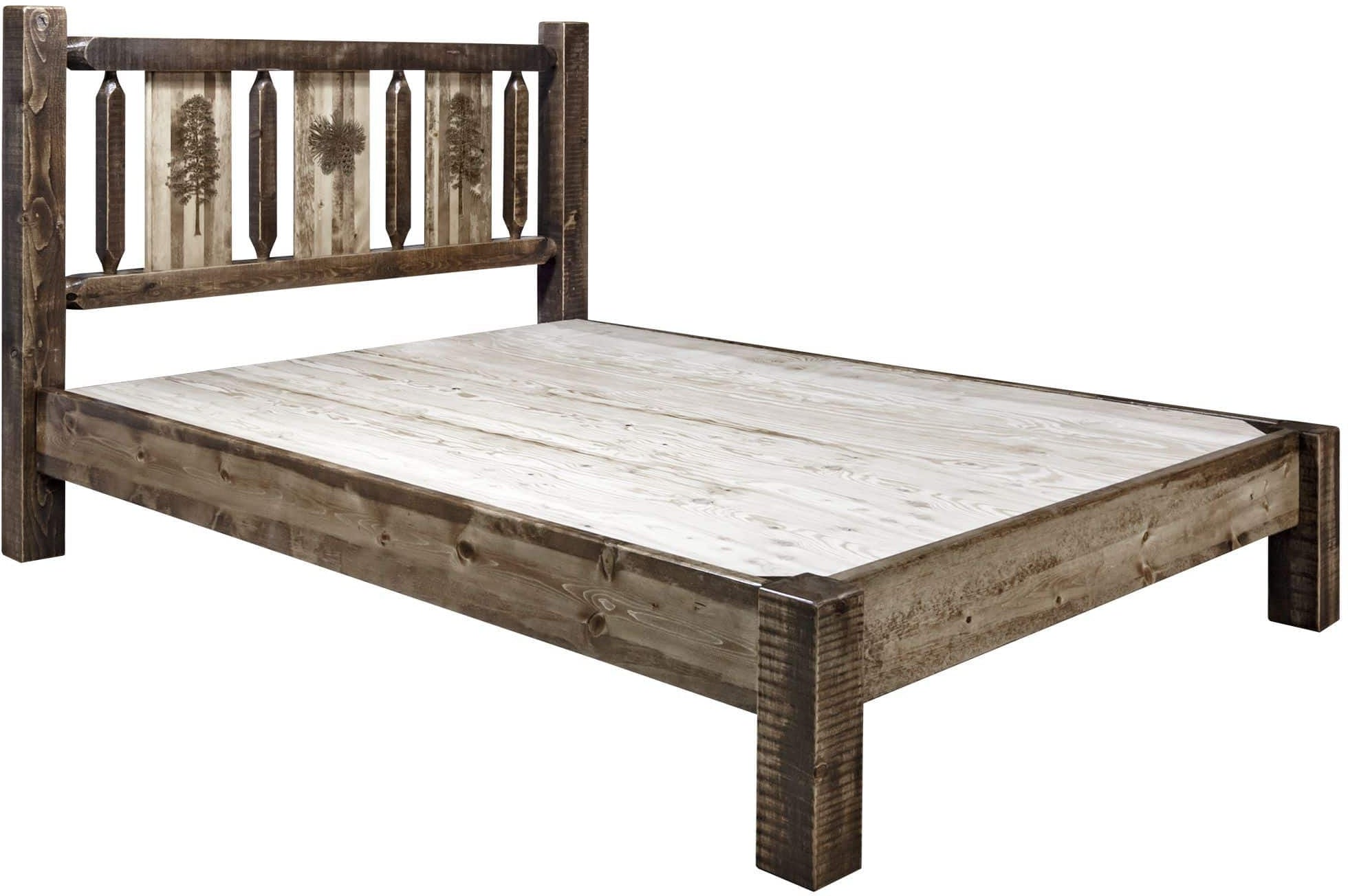 Montana Woodworks Homestead Collection King Platform Bed with Laser Engraved Design - Stain & Clear Lacquer Finish-Rustic Furniture Marketplace