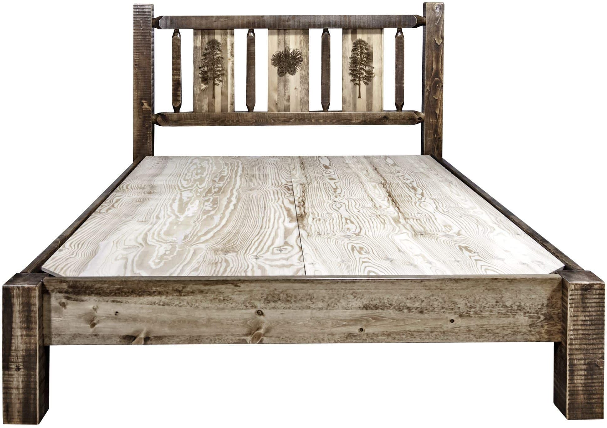 Montana Woodworks Homestead Collection King Platform Bed with Laser Engraved Design - Stain & Clear Lacquer Finish-Rustic Furniture Marketplace