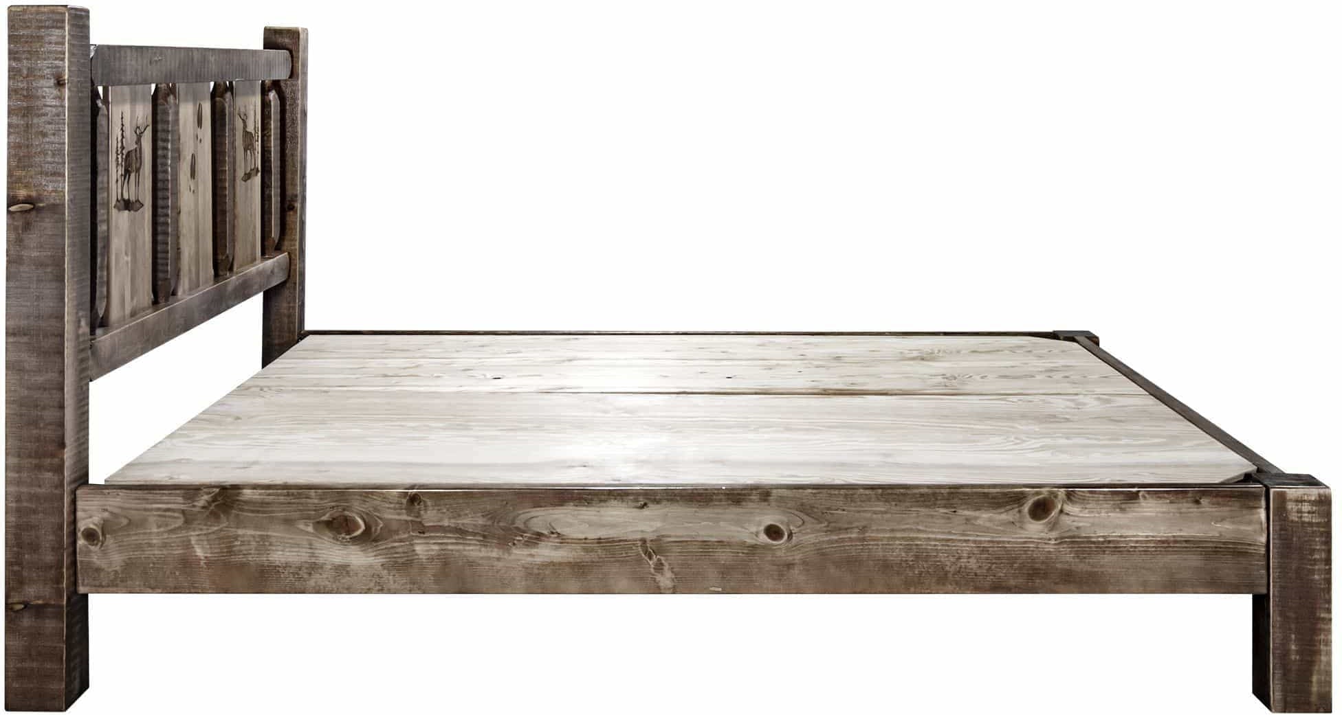 Montana Woodworks Homestead Collection King Platform Bed with Laser Engraved Design - Stain & Clear Lacquer Finish-Rustic Furniture Marketplace