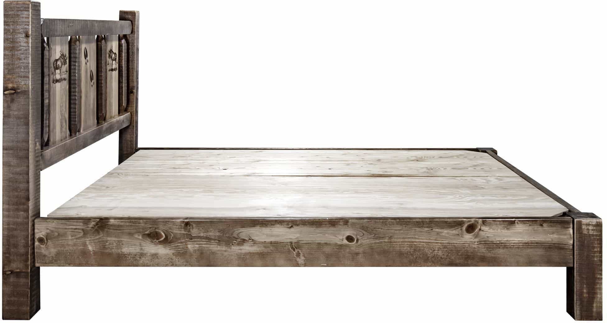 Montana Woodworks Homestead Collection King Platform Bed with Laser Engraved Design - Stain & Clear Lacquer Finish-Rustic Furniture Marketplace