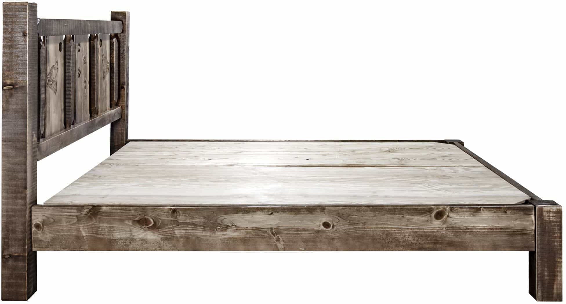 Montana Woodworks Homestead Collection King Platform Bed with Laser Engraved Design - Stain & Clear Lacquer Finish-Rustic Furniture Marketplace