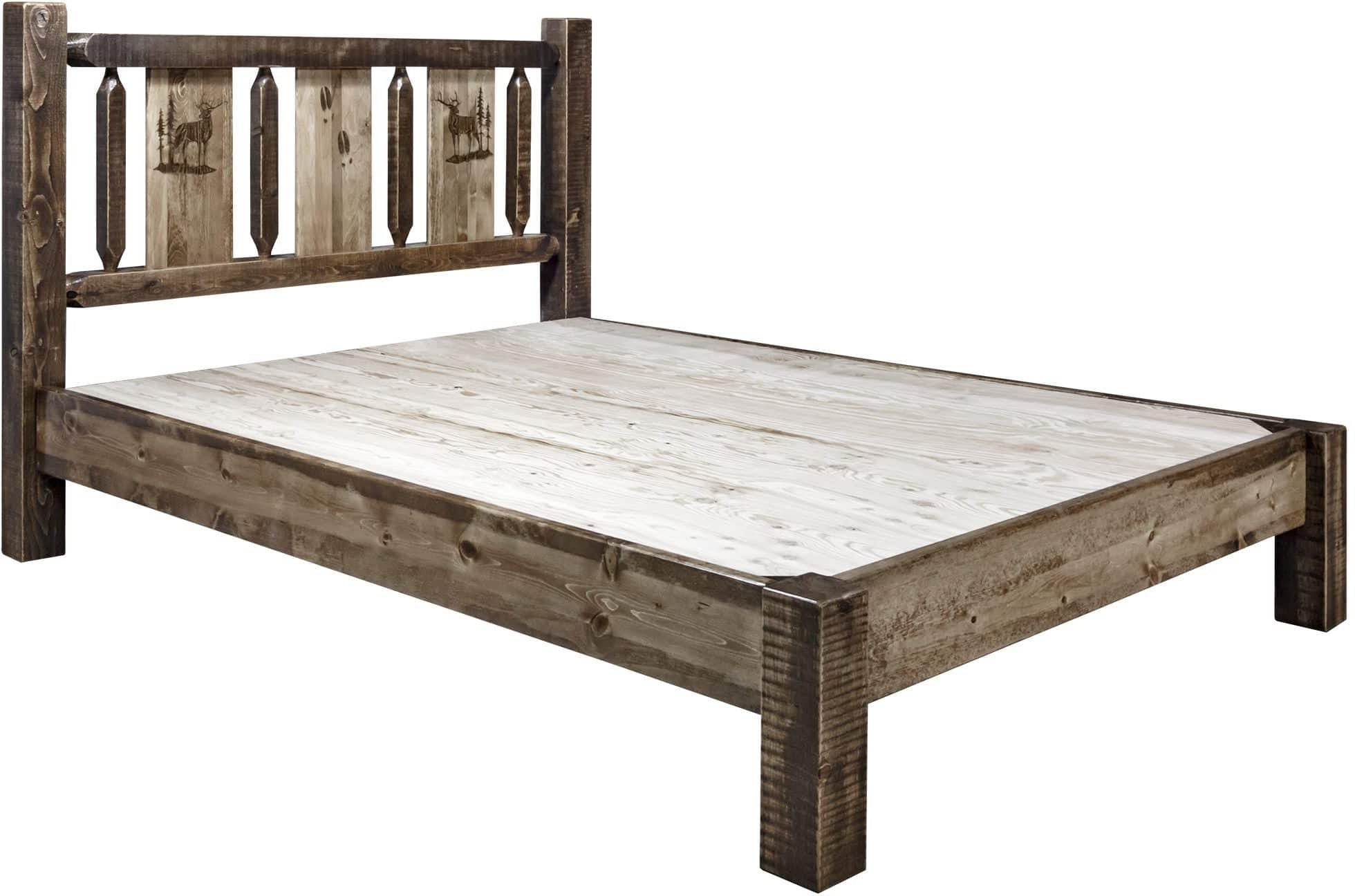 Montana Woodworks Homestead Collection King Platform Bed with Laser Engraved Design - Stain & Clear Lacquer Finish-Rustic Furniture Marketplace