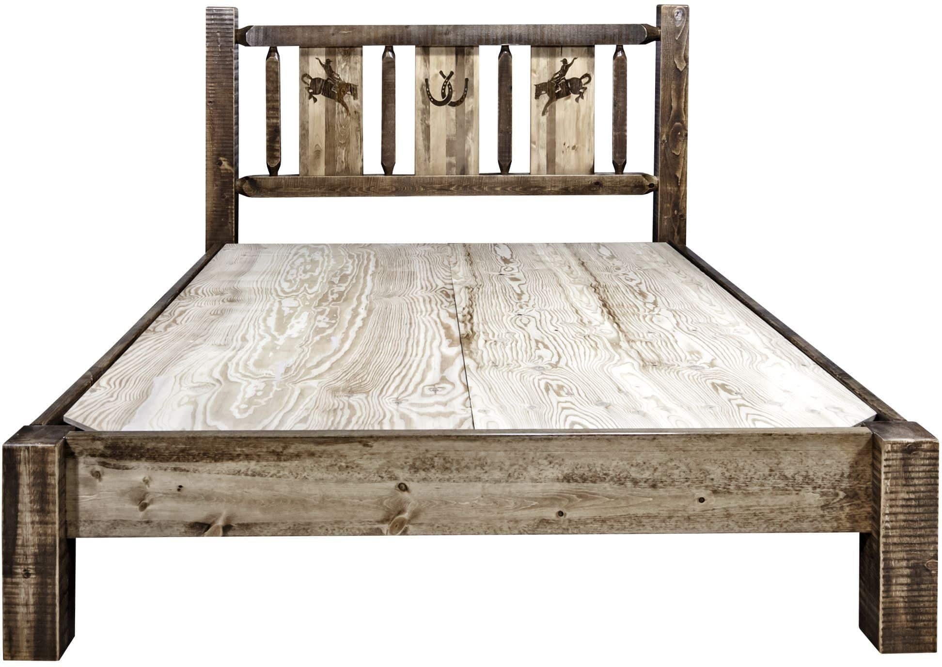 Montana Woodworks Homestead Collection King Platform Bed with Laser Engraved Design - Stain & Clear Lacquer Finish-Rustic Furniture Marketplace