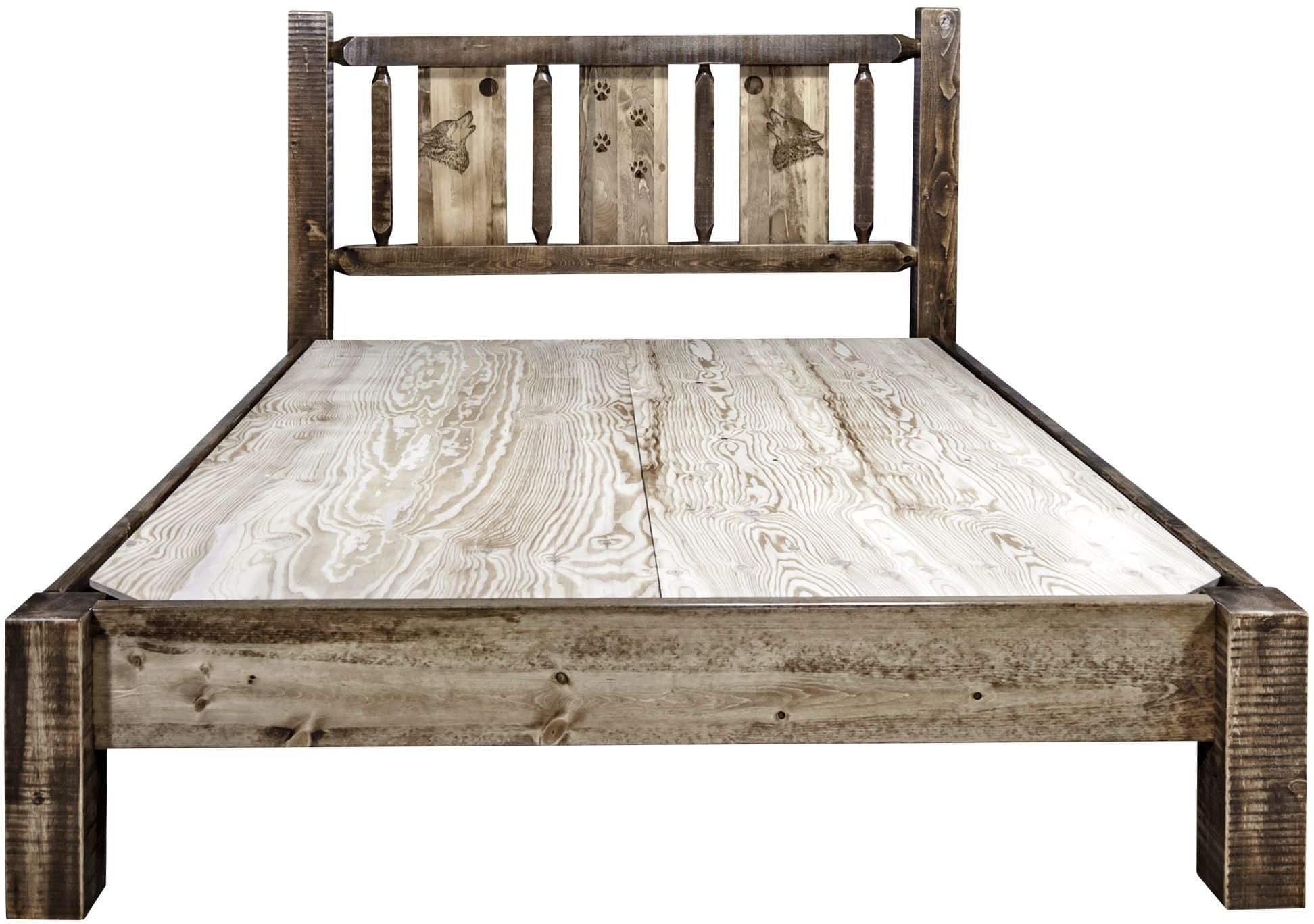 Montana Woodworks Homestead Collection King Platform Bed with Laser Engraved Design - Stain & Clear Lacquer Finish-Rustic Furniture Marketplace