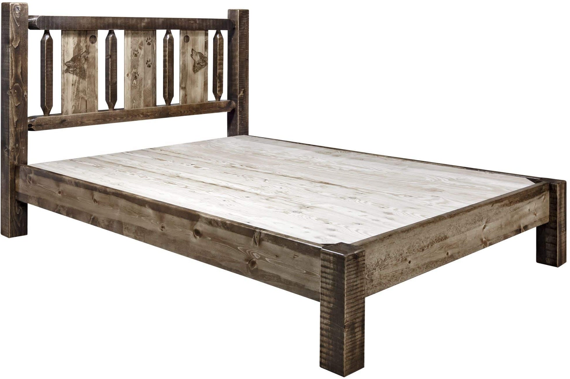 Montana Woodworks Homestead Collection King Platform Bed with Laser Engraved Design - Stain & Clear Lacquer Finish-Rustic Furniture Marketplace