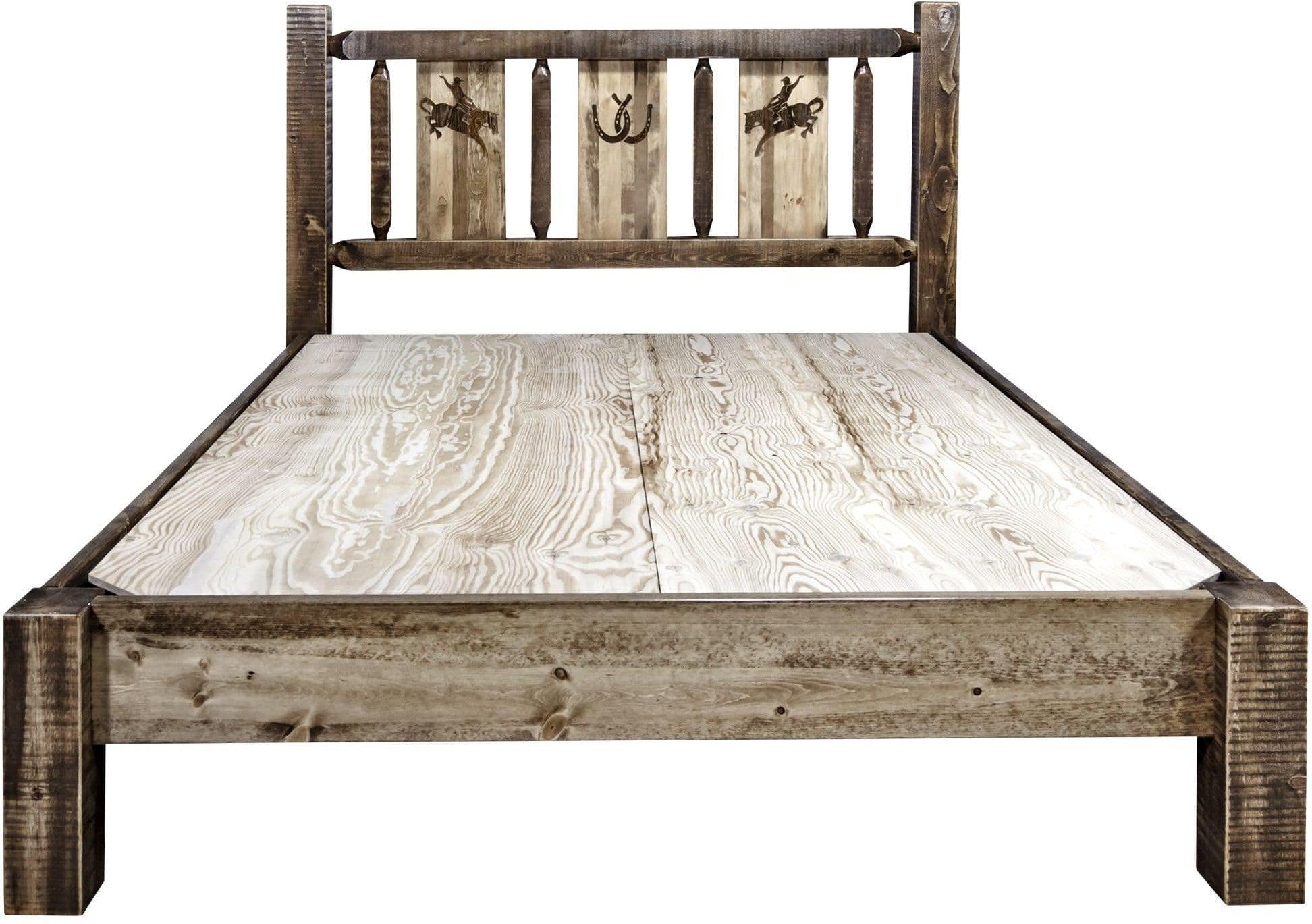 Montana Woodworks Homestead Collection Queen Platform Bed with Laser Engraved Design - Stain & Clear Lacquer Finish-Rustic Furniture Marketplace