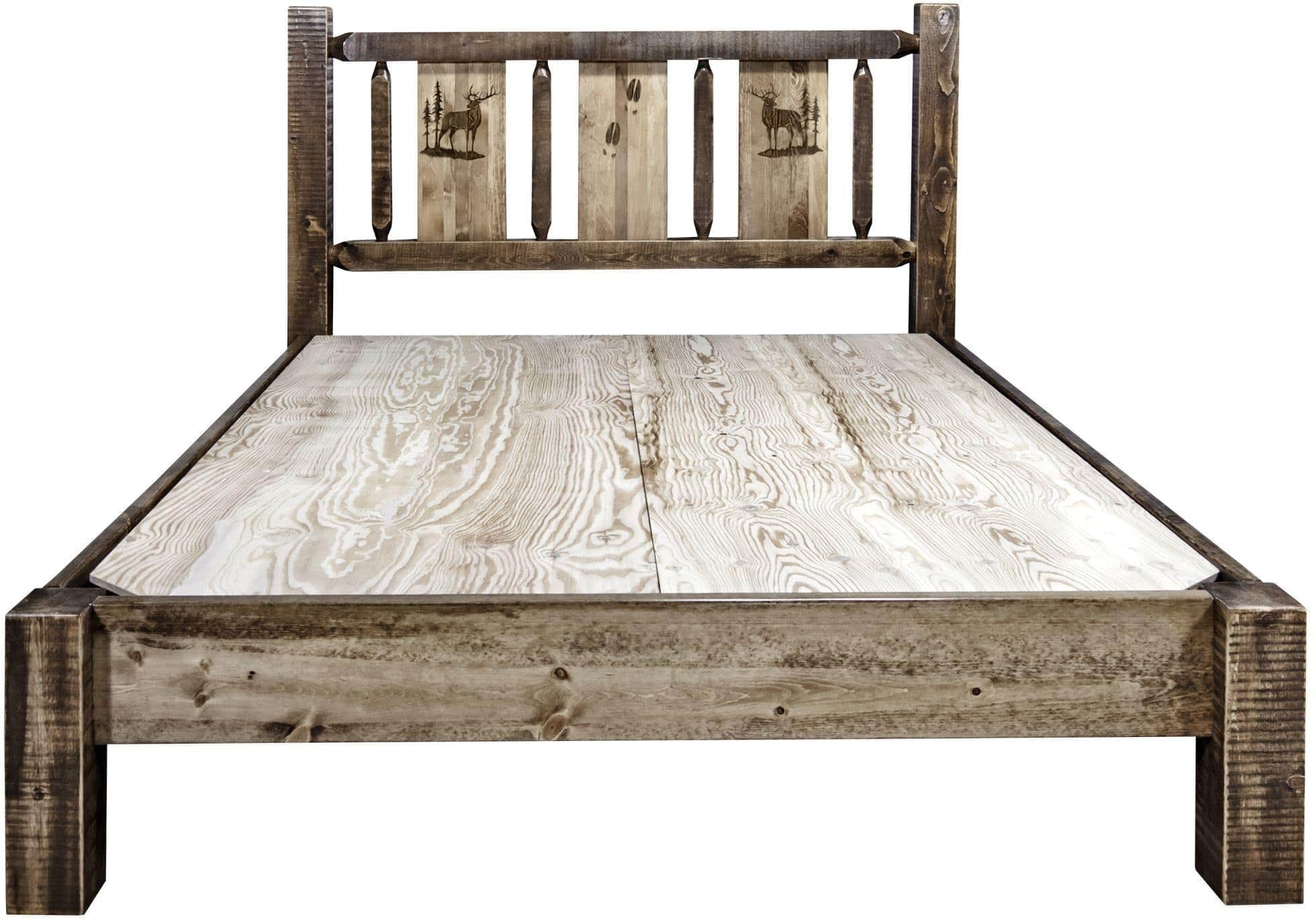 Montana Woodworks Homestead Collection Queen Platform Bed with Laser Engraved Design - Stain & Clear Lacquer Finish-Rustic Furniture Marketplace