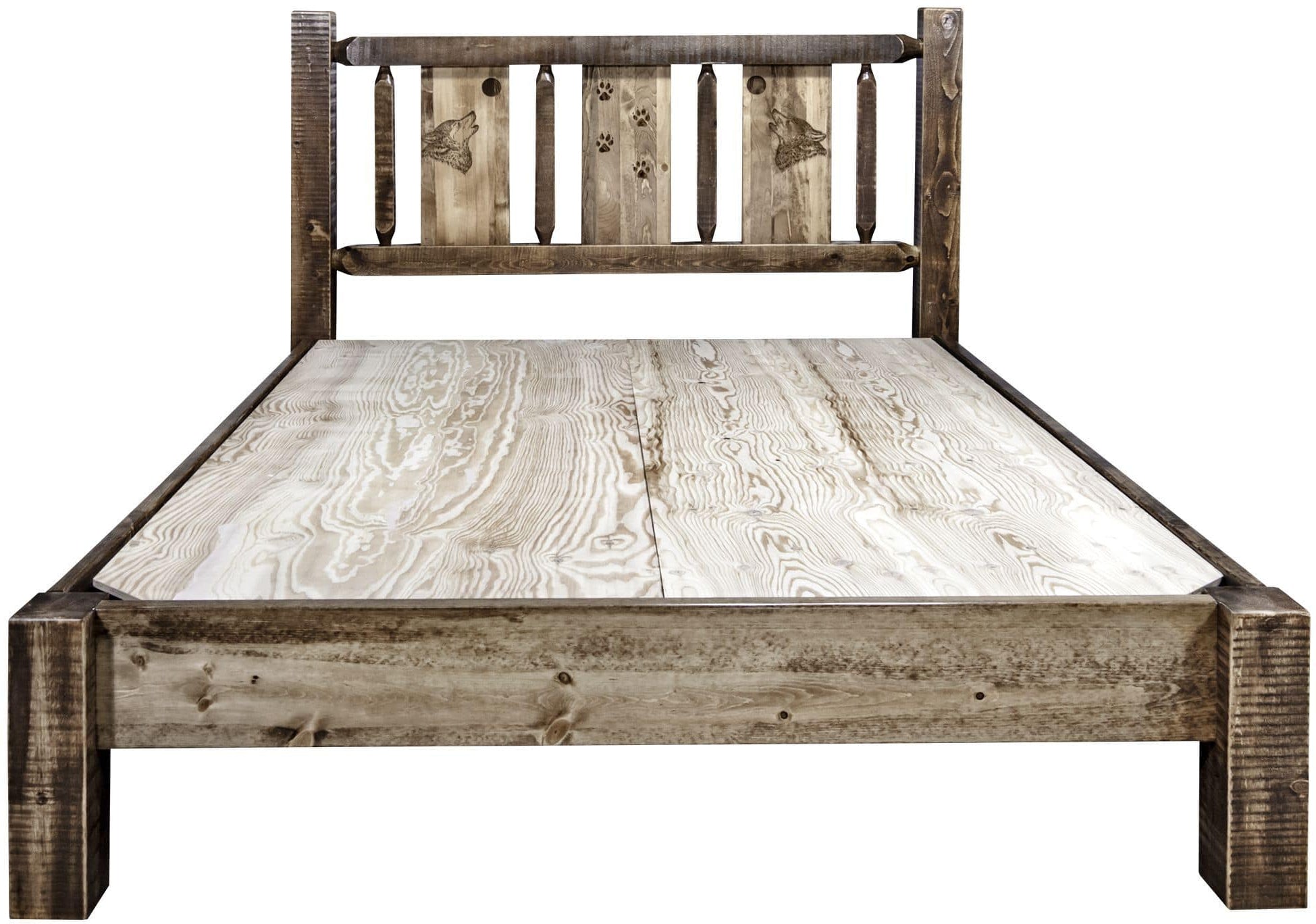 Montana Woodworks Homestead Collection Queen Platform Bed with Laser Engraved Design - Stain & Clear Lacquer Finish-Rustic Furniture Marketplace