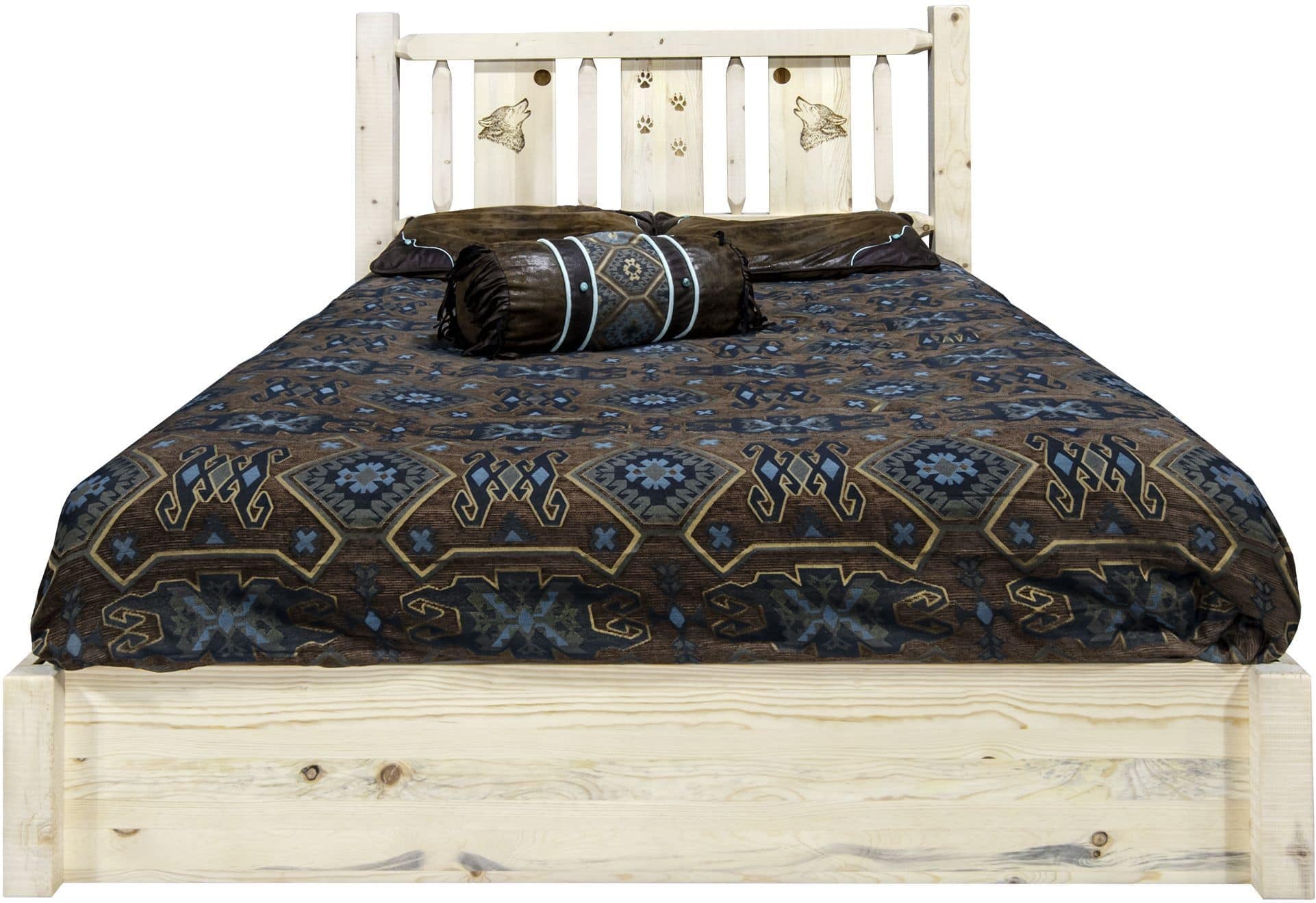 Montana Woodworks Homestead Collection Queen Storage Platform Bed with Laser Engraved Design - Clear Lacquer Finish-Rustic Furniture Marketplace