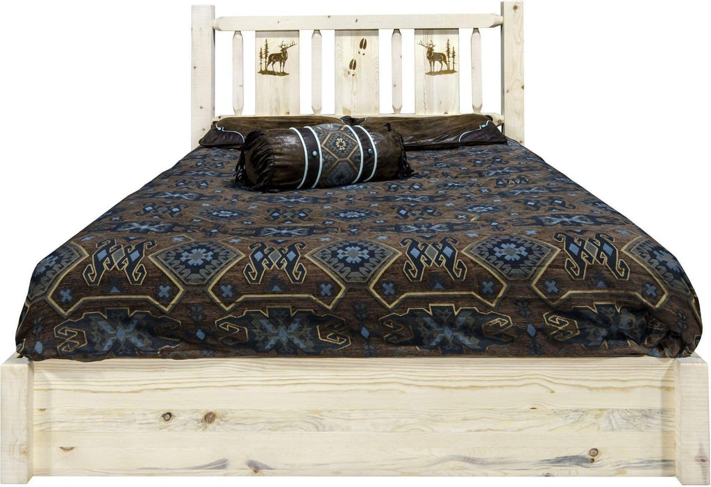 Montana Woodworks Homestead Collection Queen Storage Platform Bed with Laser Engraved Design - Ready to Finish-Rustic Furniture Marketplace