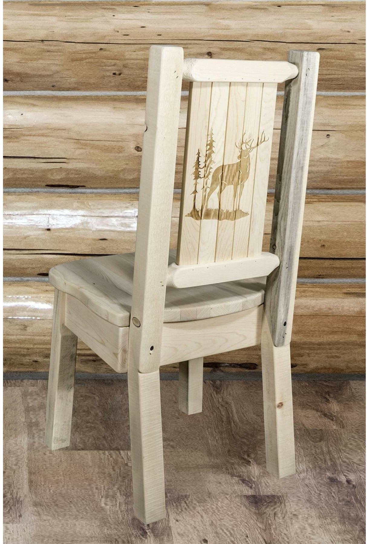 Montana Woodworks Homestead Collection Side Chair with Laser Engraved Design - Clear Lacquer Finish-Rustic Furniture Marketplace