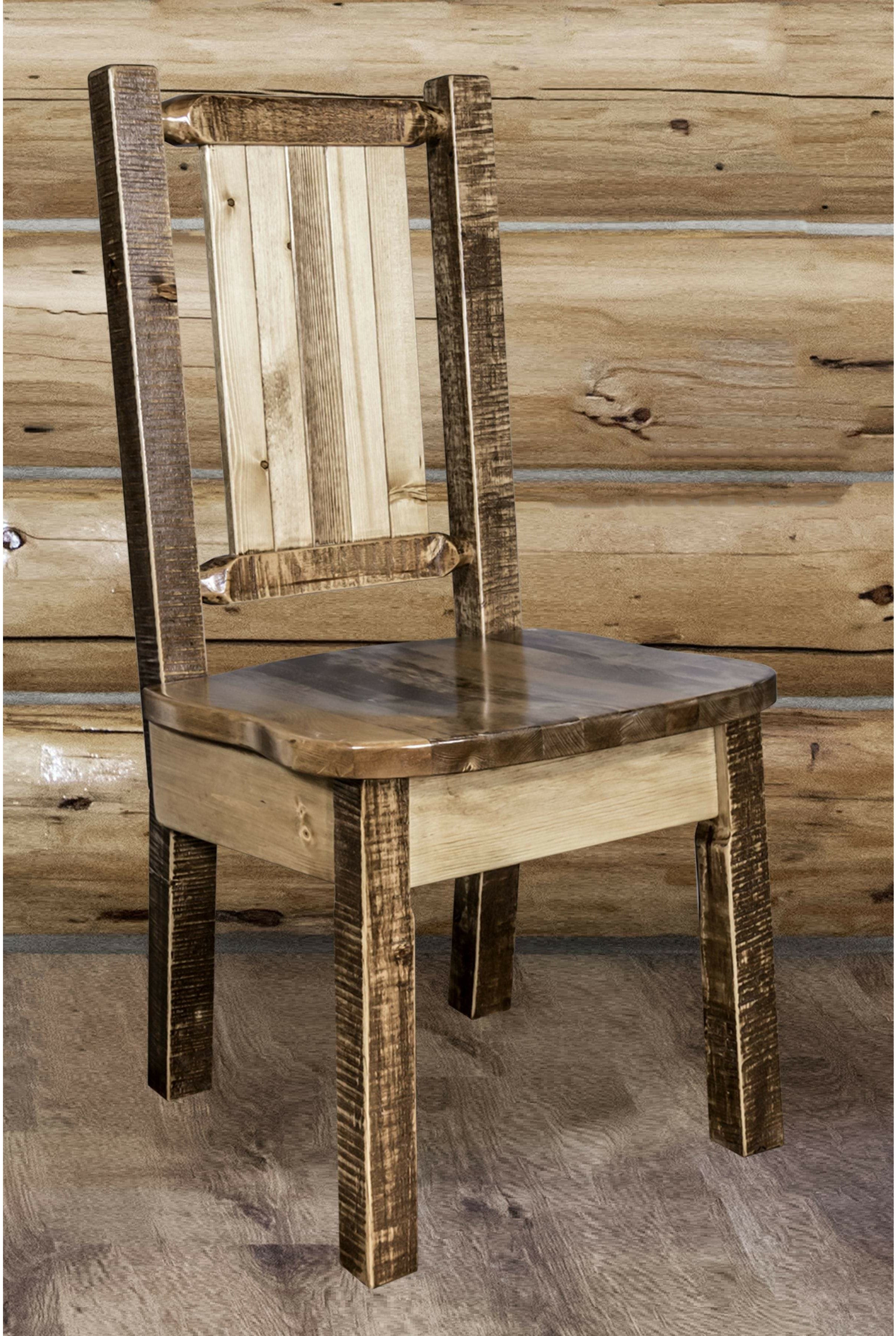 Montana Woodworks Homestead Collection Side Chair with Laser Engraved Design - Stain & Lacquer Finish-Rustic Furniture Marketplace