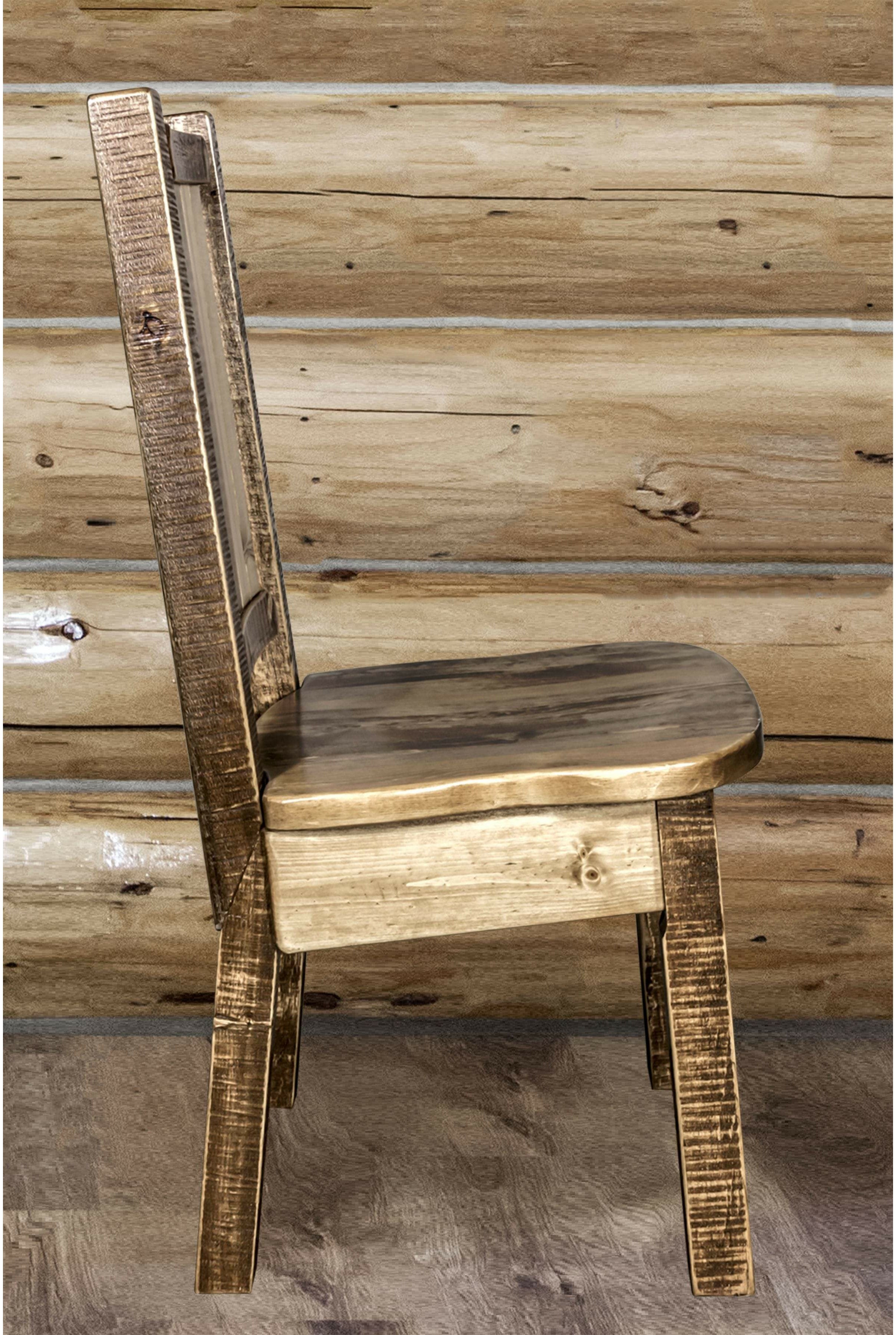 Montana Woodworks Homestead Collection Side Chair with Laser Engraved Design - Stain & Lacquer Finish-Rustic Furniture Marketplace