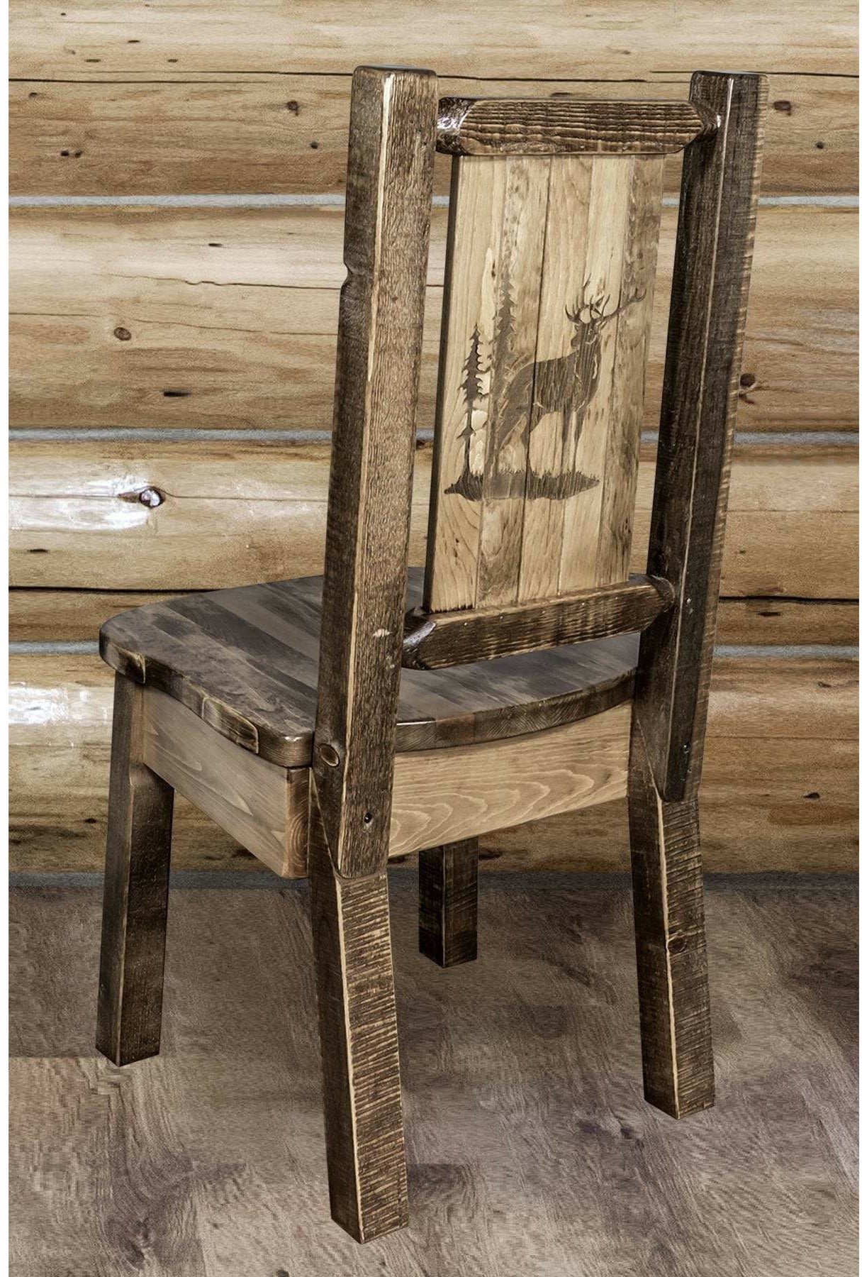 Montana Woodworks Homestead Collection Side Chair with Laser Engraved Design - Stain & Lacquer Finish-Rustic Furniture Marketplace