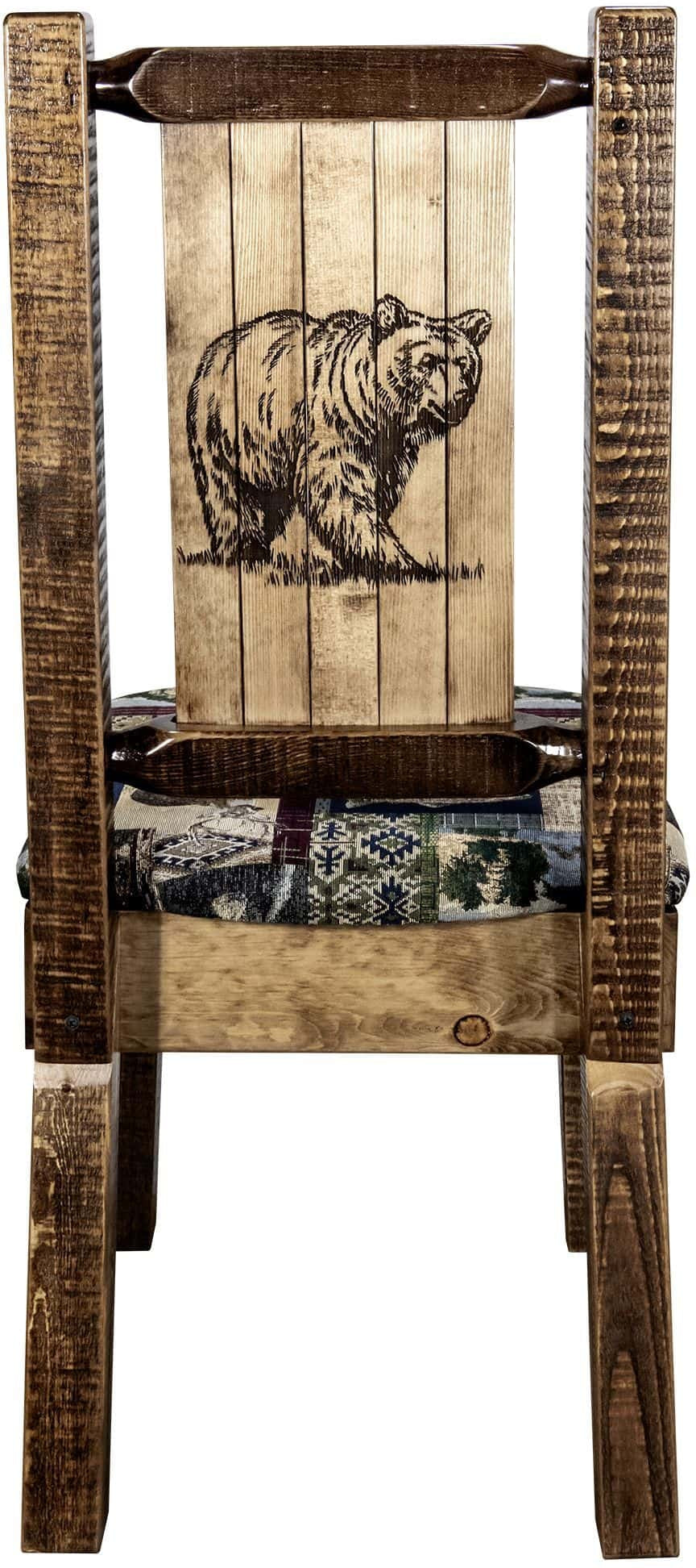 Montana Woodworks Homestead Collection Side Chair Woodland Upholstery with Laser Engraved Design-Rustic Furniture Marketplace