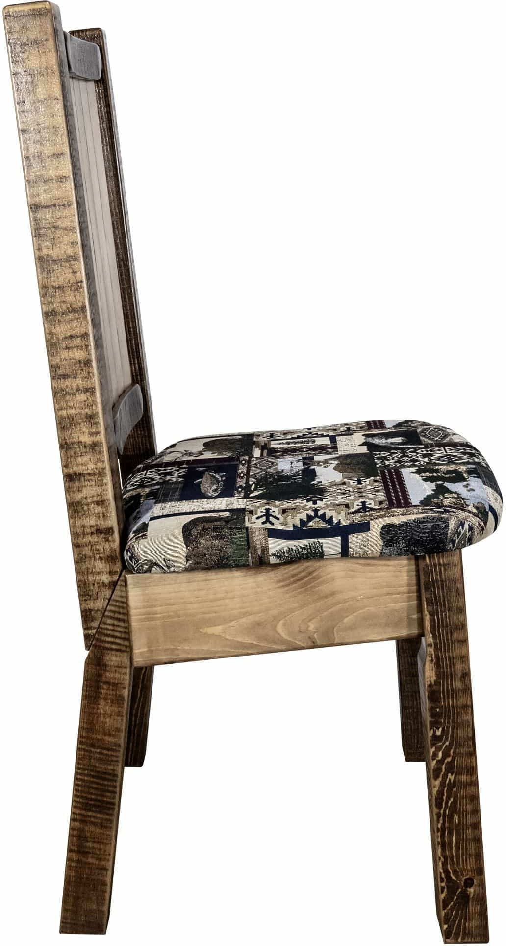 Montana Woodworks Homestead Collection Side Chair Woodland Upholstery with Laser Engraved Design-Rustic Furniture Marketplace