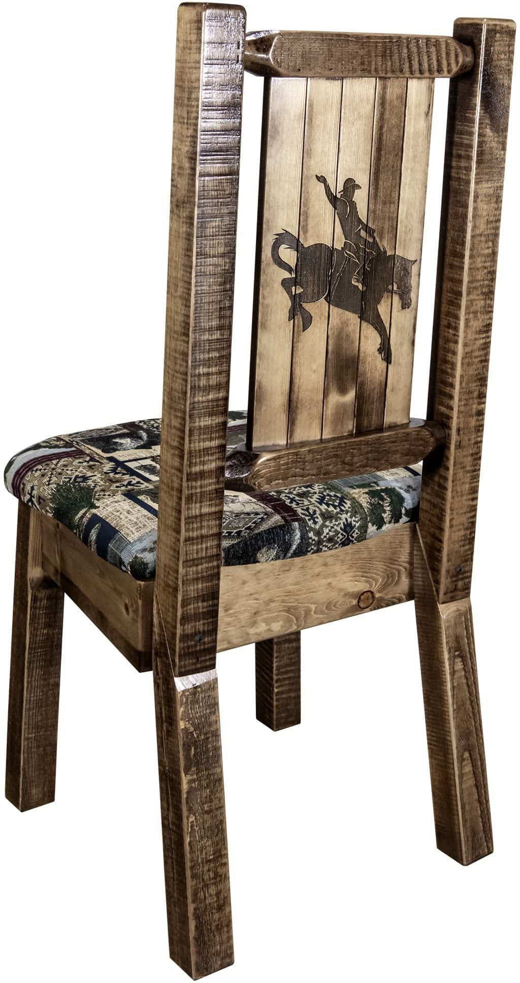 Montana Woodworks Homestead Collection Side Chair Woodland Upholstery with Laser Engraved Design-Rustic Furniture Marketplace