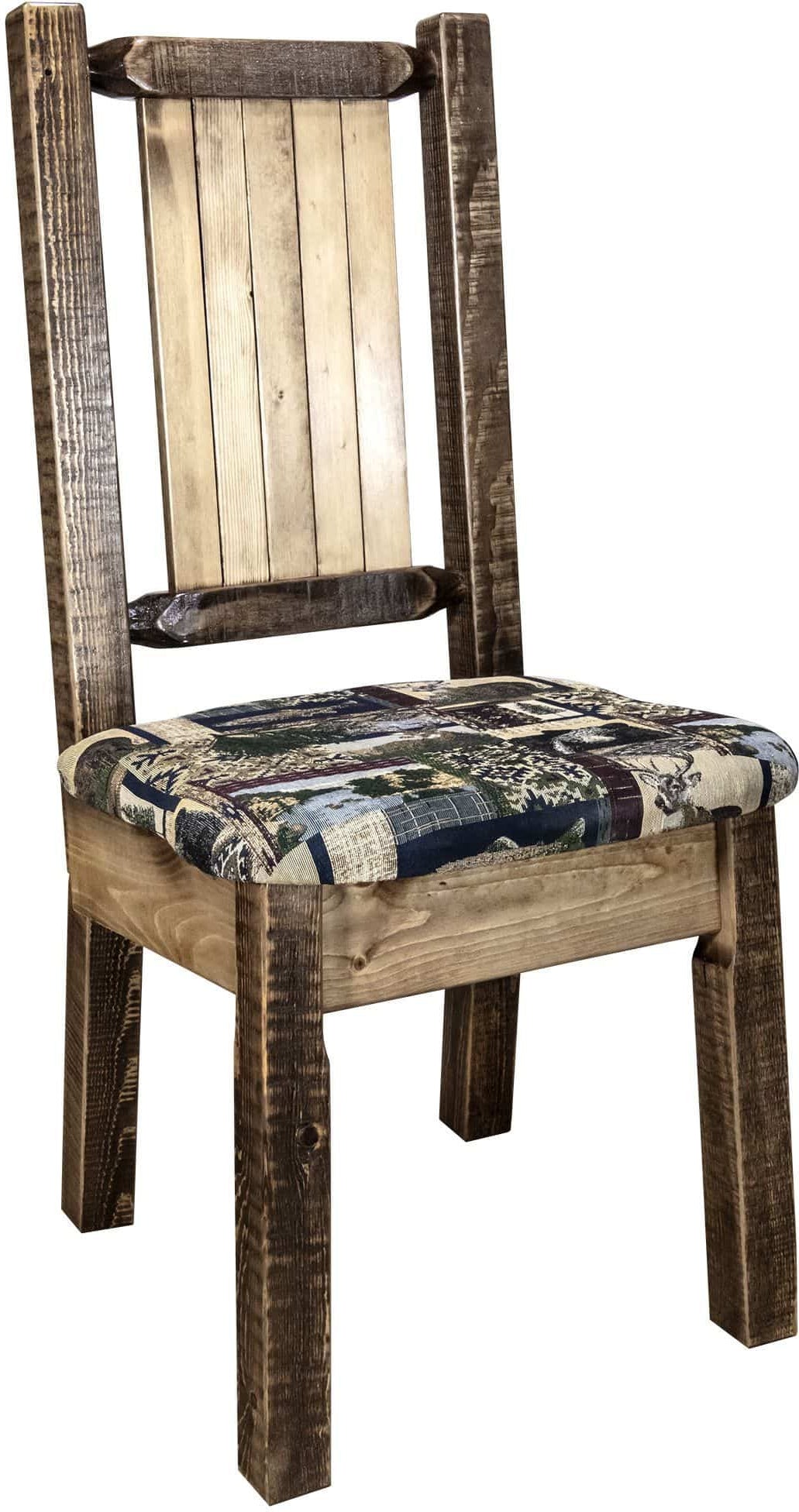 Montana Woodworks Homestead Collection Side Chair Woodland Upholstery with Laser Engraved Design-Rustic Furniture Marketplace