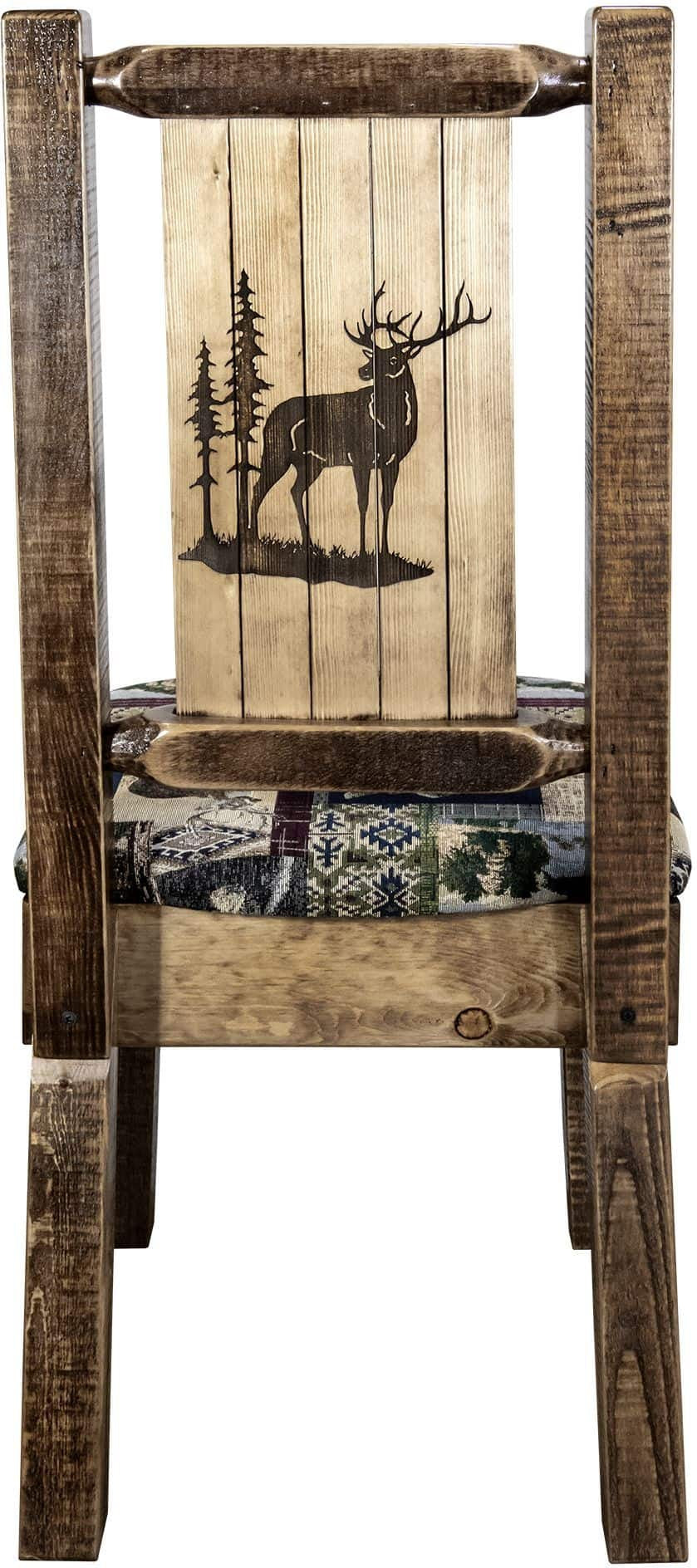 Montana Woodworks Homestead Collection Side Chair Woodland Upholstery with Laser Engraved Design-Rustic Furniture Marketplace