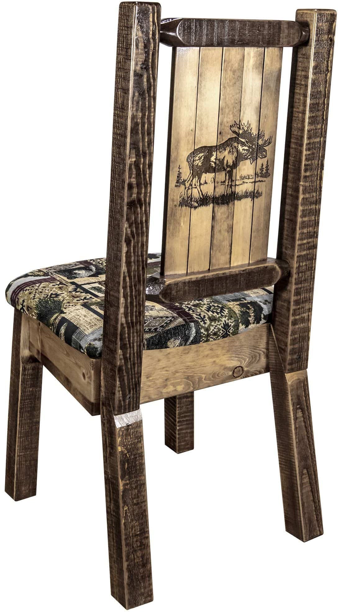 Montana Woodworks Homestead Collection Side Chair Woodland Upholstery with Laser Engraved Design-Rustic Furniture Marketplace