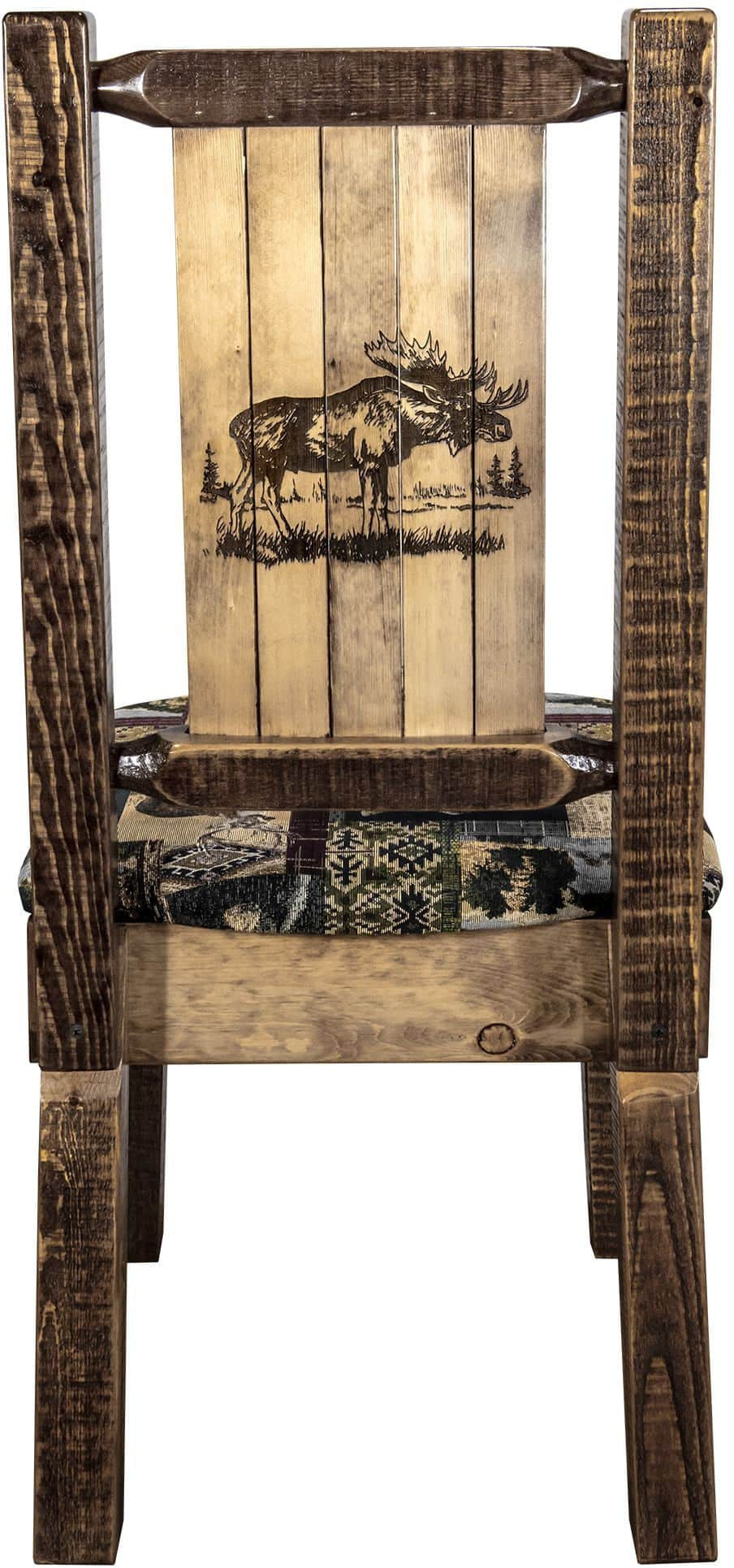 Montana Woodworks Homestead Collection Side Chair Woodland Upholstery with Laser Engraved Design-Rustic Furniture Marketplace