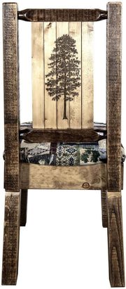 Montana Woodworks Homestead Collection Side Chair Woodland Upholstery with Laser Engraved Design-Rustic Furniture Marketplace