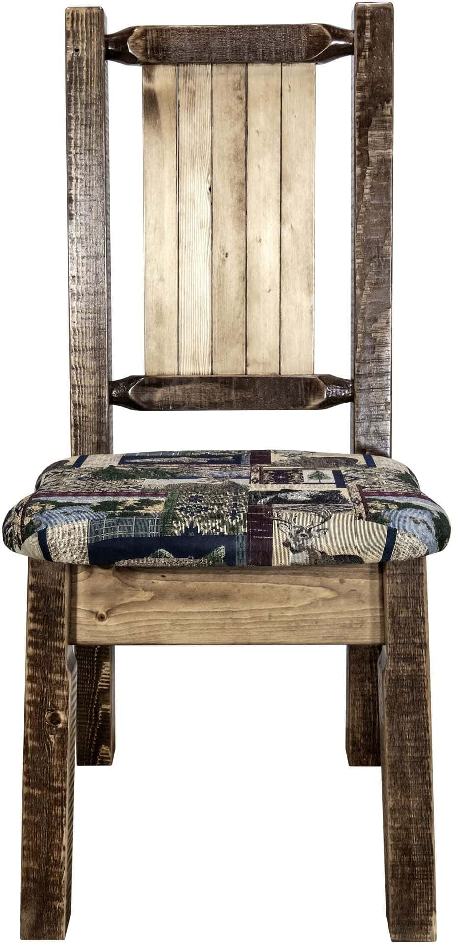 Montana Woodworks Homestead Collection Side Chair Woodland Upholstery with Laser Engraved Design-Rustic Furniture Marketplace