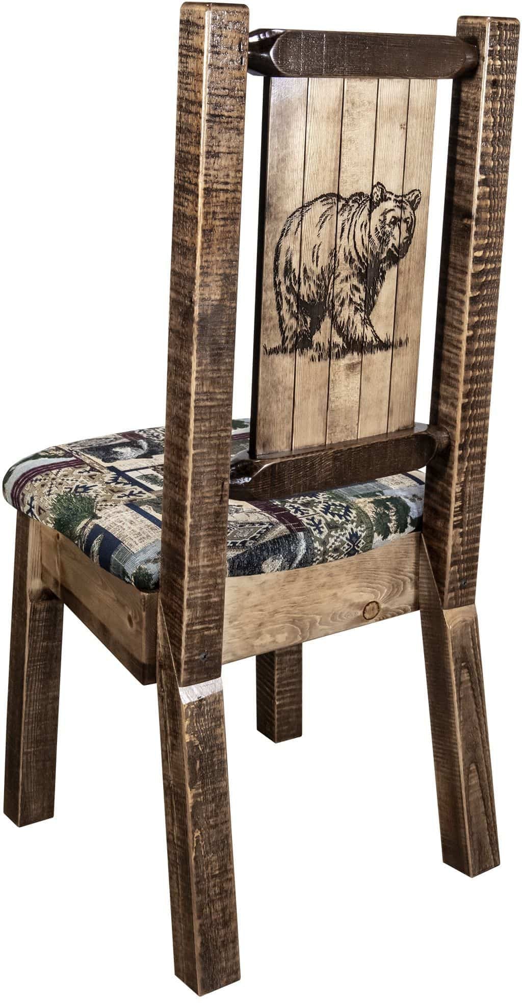 Montana Woodworks Homestead Collection Side Chair Woodland Upholstery with Laser Engraved Design-Rustic Furniture Marketplace