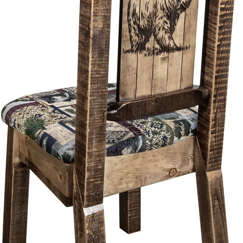 Montana Woodworks Homestead Collection Side Chair Woodland Upholstery with Laser Engraved Design-Rustic Furniture Marketplace