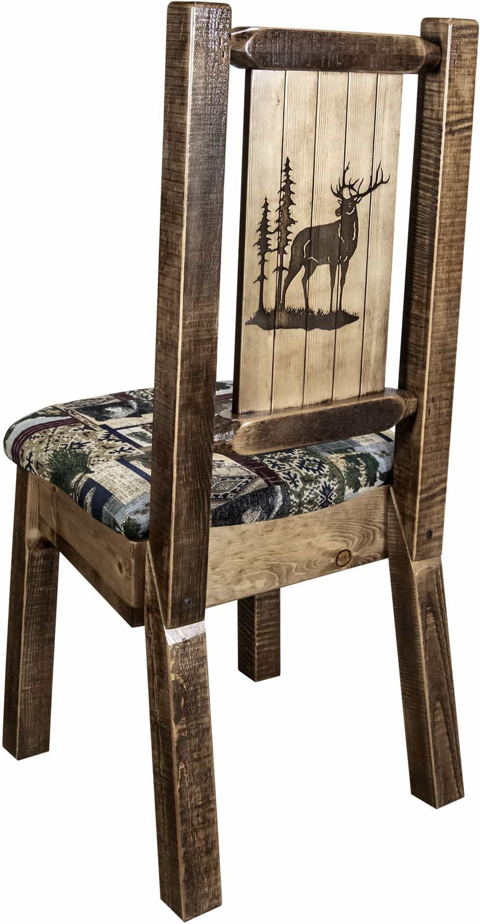 Montana Woodworks Homestead Collection Side Chair Woodland Upholstery with Laser Engraved Design-Rustic Furniture Marketplace