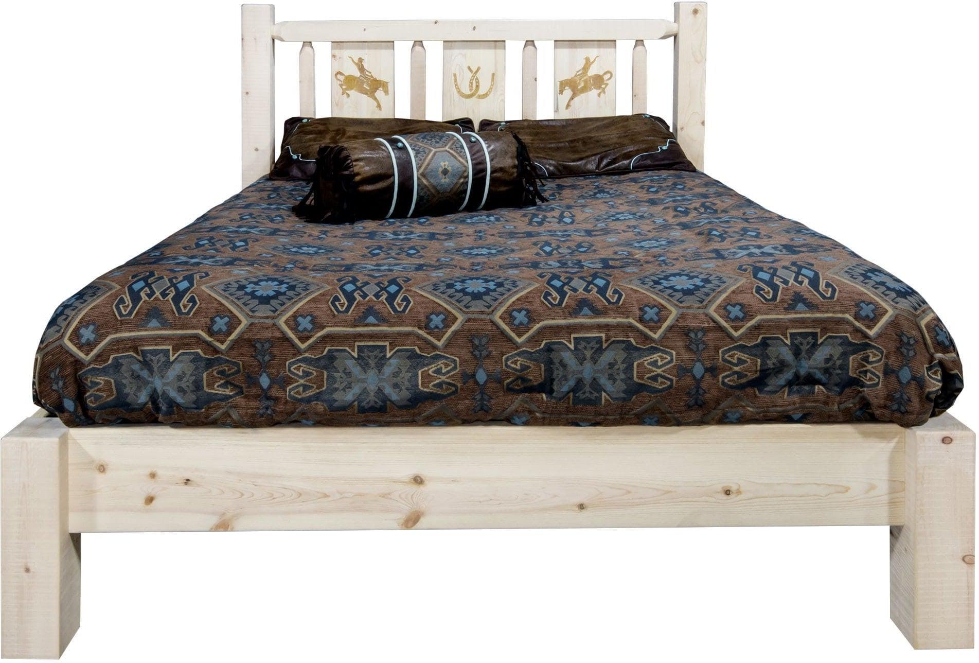 Montana Woodworks Homestead Collection Twin Platform Bed with Laser Engraved Design - Clear Lacquer Finish-Rustic Furniture Marketplace