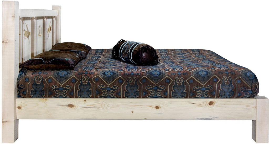 Montana Woodworks Homestead Collection Twin Platform Bed with Laser Engraved Design - Clear Lacquer Finish-Rustic Furniture Marketplace