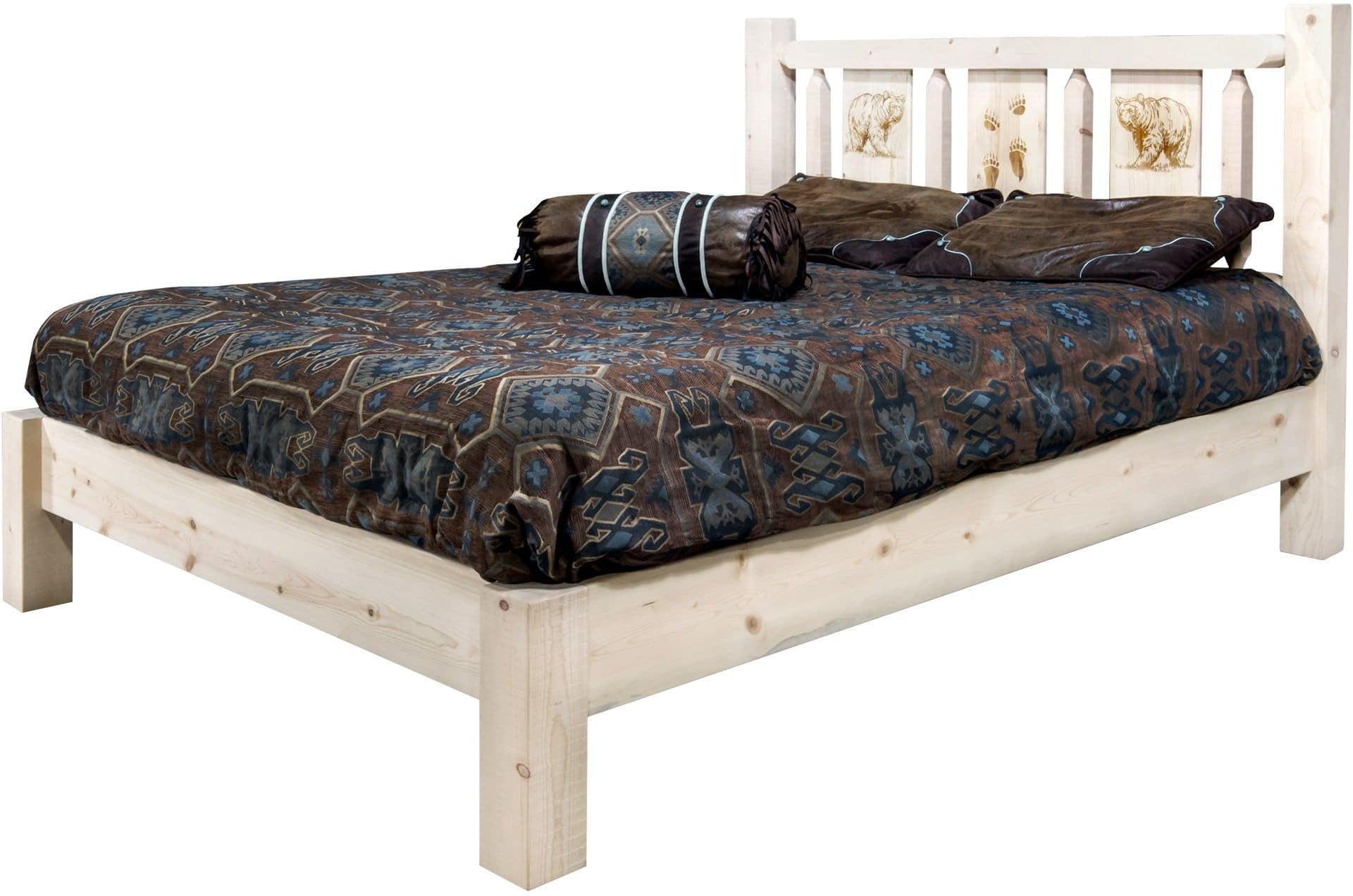 Montana Woodworks Homestead Collection Twin Platform Bed with Laser Engraved Design - Clear Lacquer Finish-Rustic Furniture Marketplace