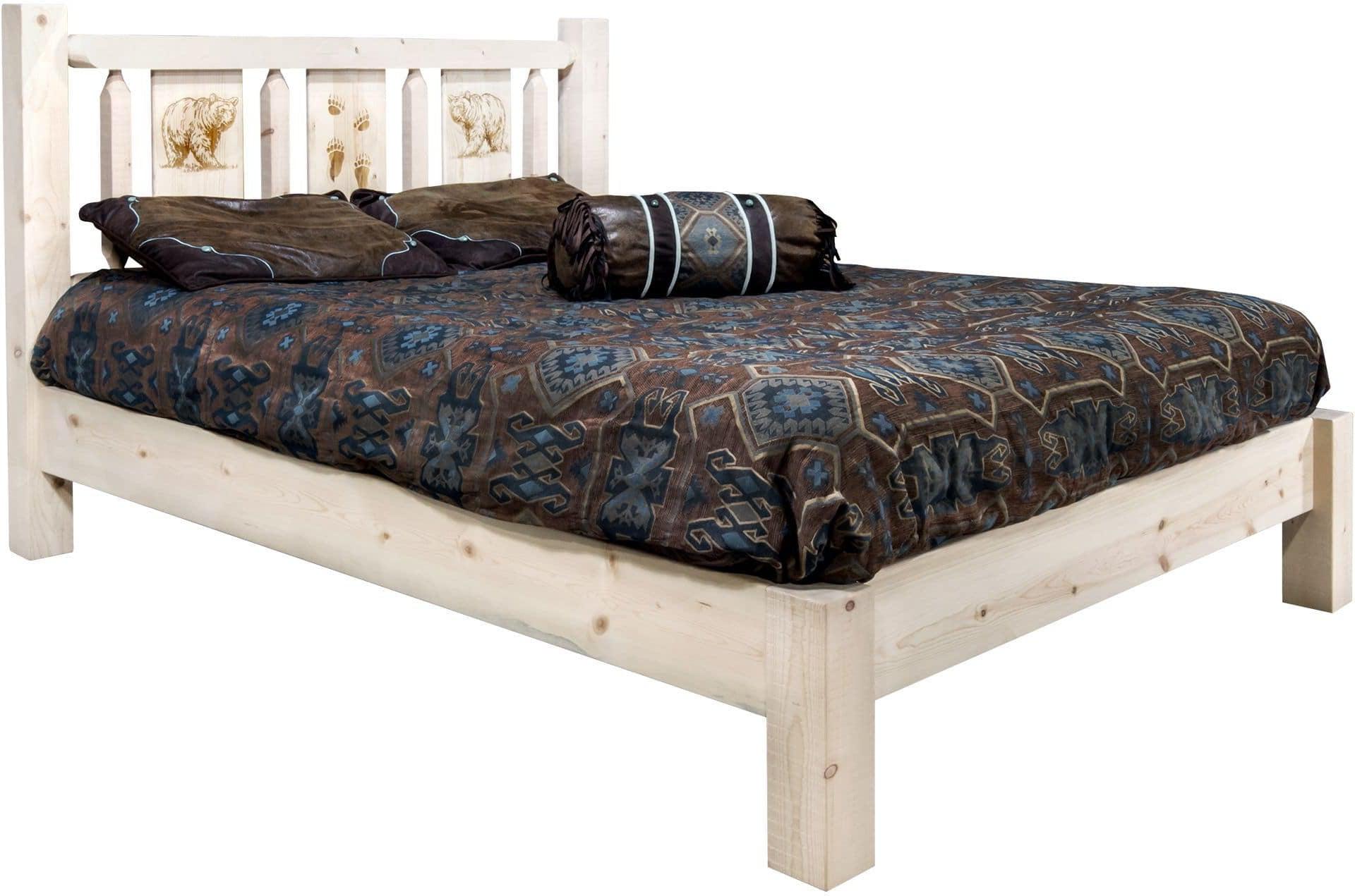 Montana Woodworks Homestead Collection Twin Platform Bed with Laser Engraved Design - Clear Lacquer Finish-Rustic Furniture Marketplace