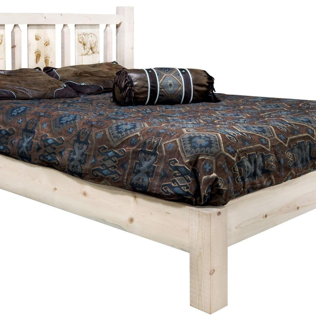 Montana Woodworks Homestead Collection Twin Platform Bed with Laser Engraved Design - Clear Lacquer Finish-Rustic Furniture Marketplace