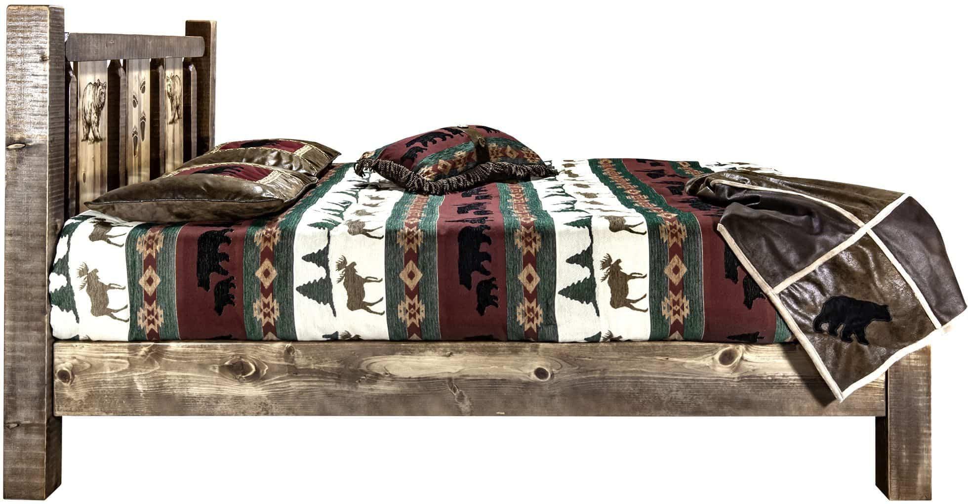 Montana Woodworks Homestead Collection Twin Platform Bed with Laser Engraved Design - Stained & Lacquered-Rustic Furniture Marketplace