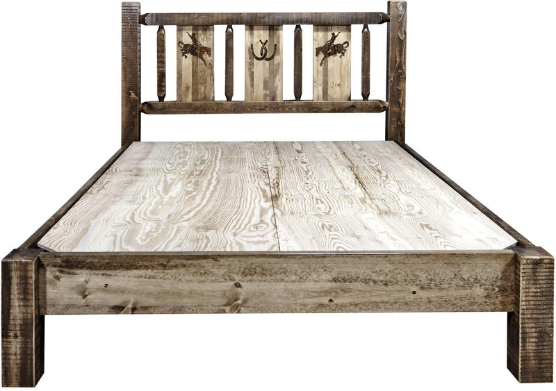 Montana Woodworks Homestead Collection Twin Platform Bed with Laser Engraved Design - Stained & Lacquered-Rustic Furniture Marketplace