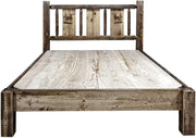 Montana Woodworks Homestead Collection Twin Platform Bed with Laser Engraved Design - Stained & Lacquered-Rustic Furniture Marketplace