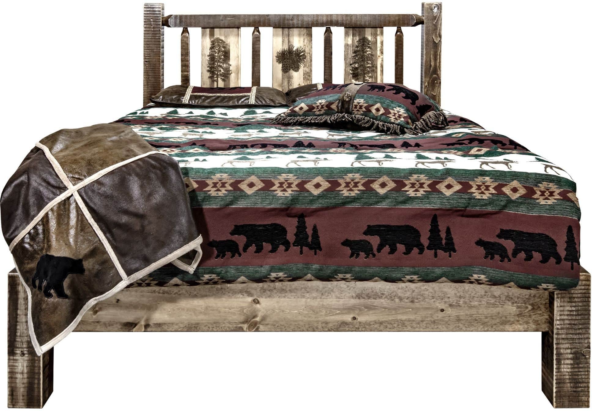 Montana Woodworks Homestead Collection Twin Platform Bed with Laser Engraved Design - Stained & Lacquered-Rustic Furniture Marketplace