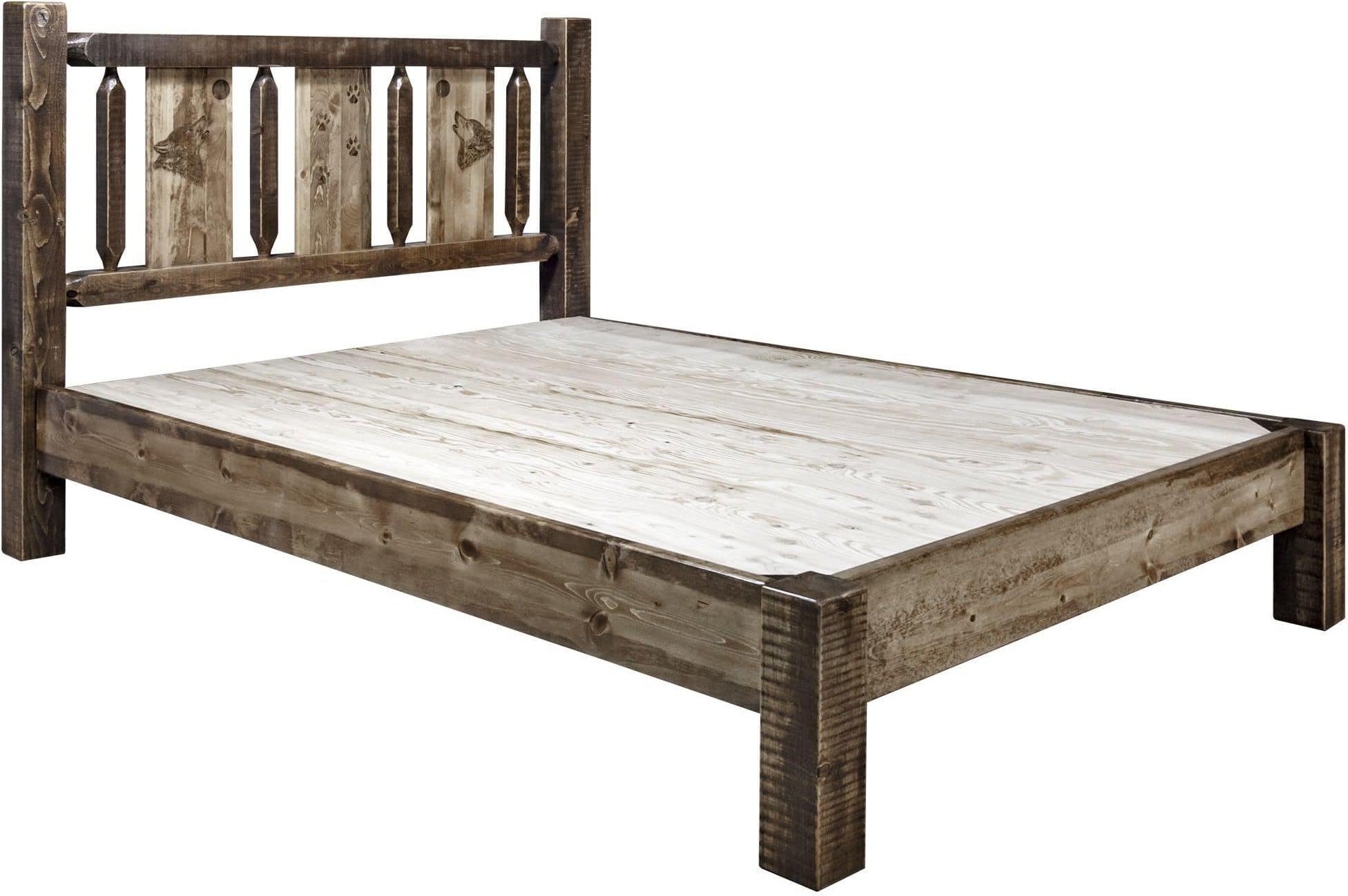 Montana Woodworks Homestead Collection Twin Platform Bed with Laser Engraved Design - Stained & Lacquered-Rustic Furniture Marketplace