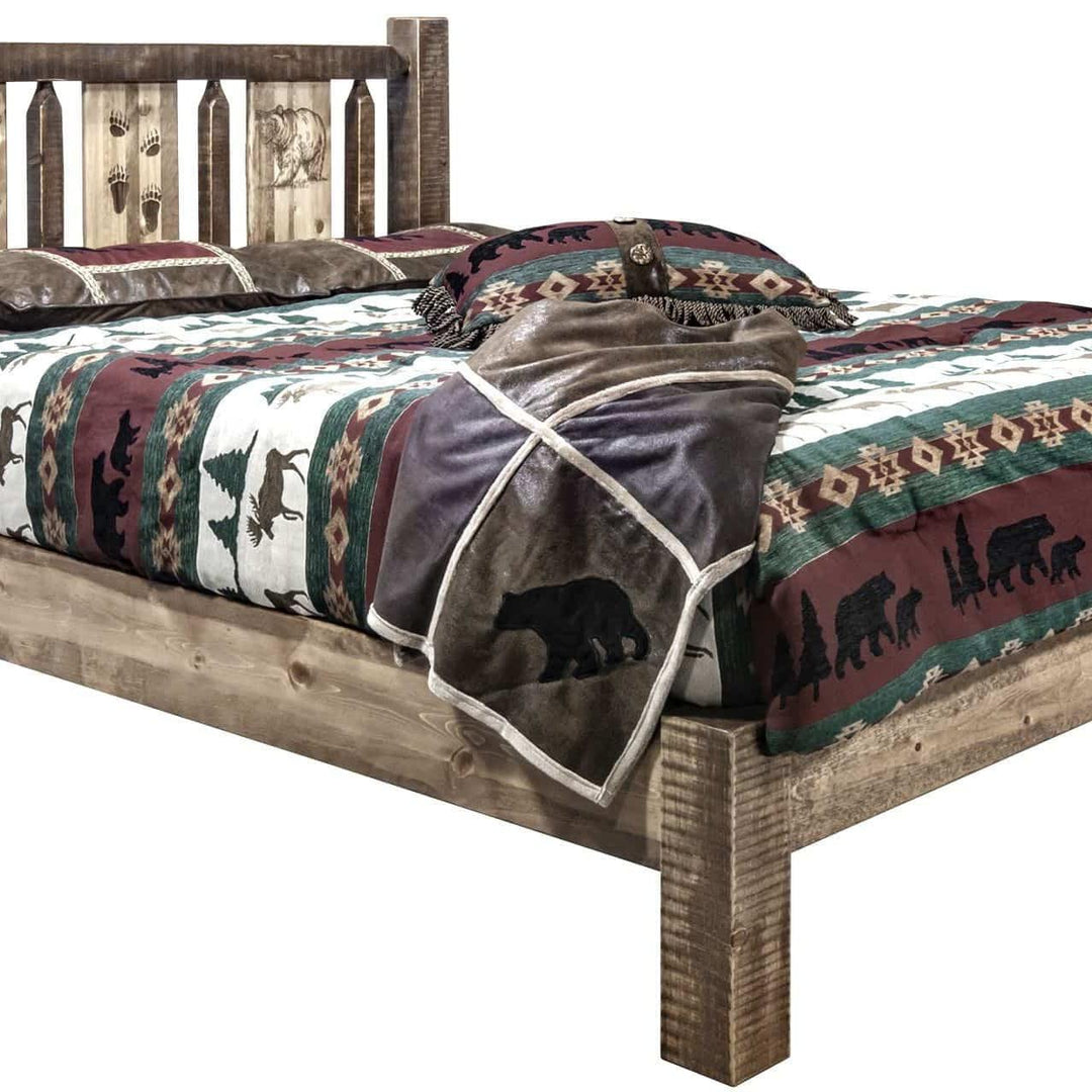 Montana Woodworks Homestead Collection Twin Platform Bed with Laser Engraved Design - Stained & Lacquered-Rustic Furniture Marketplace