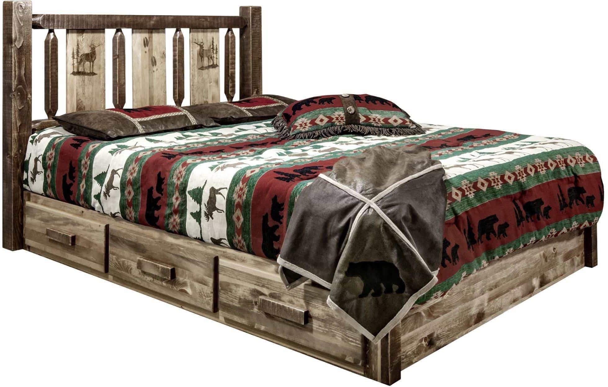 Montana Woodworks Homestead Collection Twin Storage Platform Bed - Stain & Clear Lacquer Finish-Rustic Furniture Marketplace