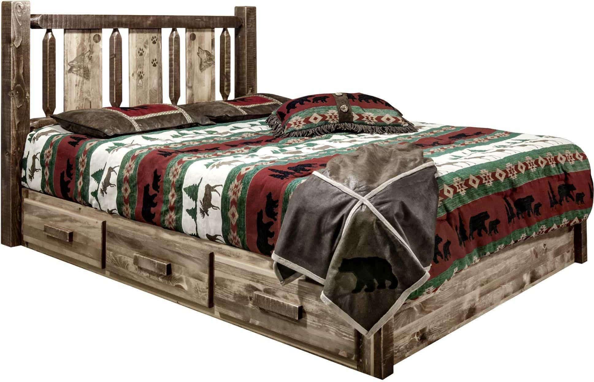 Montana Woodworks Homestead Collection Twin Storage Platform Bed - Stain & Clear Lacquer Finish-Rustic Furniture Marketplace