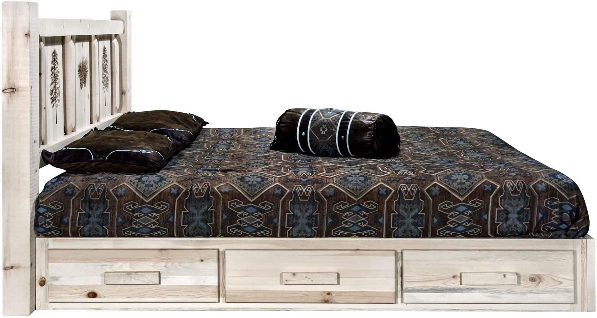 Montana Woodworks Homestead Collection Twin Storage Platform Bed with Laser Engraved Design - Ready to Finish-Rustic Furniture Marketplace