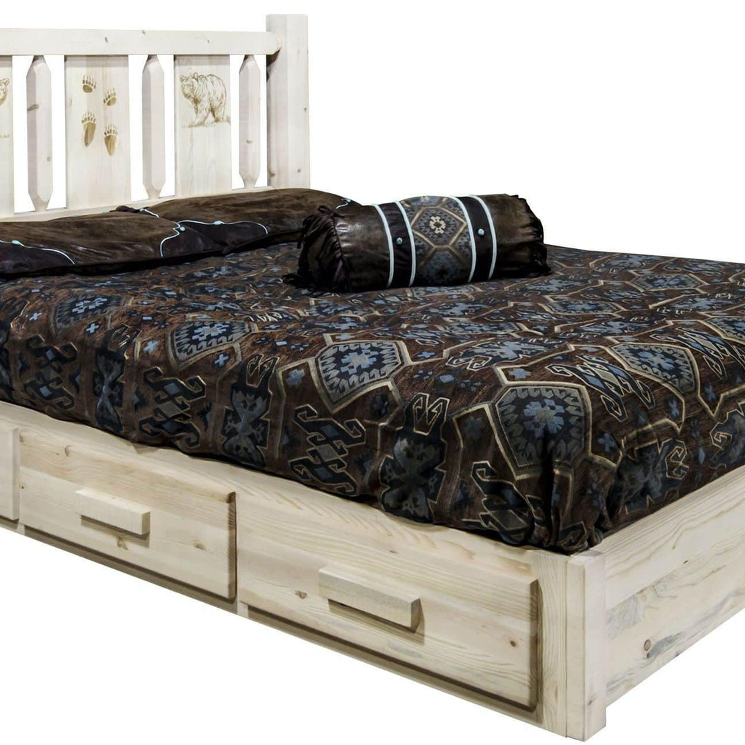 Montana Woodworks Homestead Collection Twin Storage Platform Bed with Laser Engraved Design - Ready to Finish-Rustic Furniture Marketplace