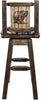 Montana Woodworks Homestead Collection Woodland Pattern Upholstery Barstool with Back & Swivel and Laser Engraved Design - Stain & Lacquer Finish-Rustic Furniture Marketplace