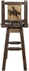 Montana Woodworks Homestead Collection Woodland Pattern Upholstery Barstool with Back & Swivel and Laser Engraved Design - Stain & Lacquer Finish-Rustic Furniture Marketplace