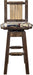 Montana Woodworks Homestead Collection Woodland Pattern Upholstery Barstool with Back & Swivel and Laser Engraved Design - Stain & Lacquer Finish-Rustic Furniture Marketplace