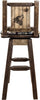 Montana Woodworks Homestead Collection Woodland Pattern Upholstery Barstool with Back & Swivel and Laser Engraved Design - Stain & Lacquer Finish-Rustic Furniture Marketplace